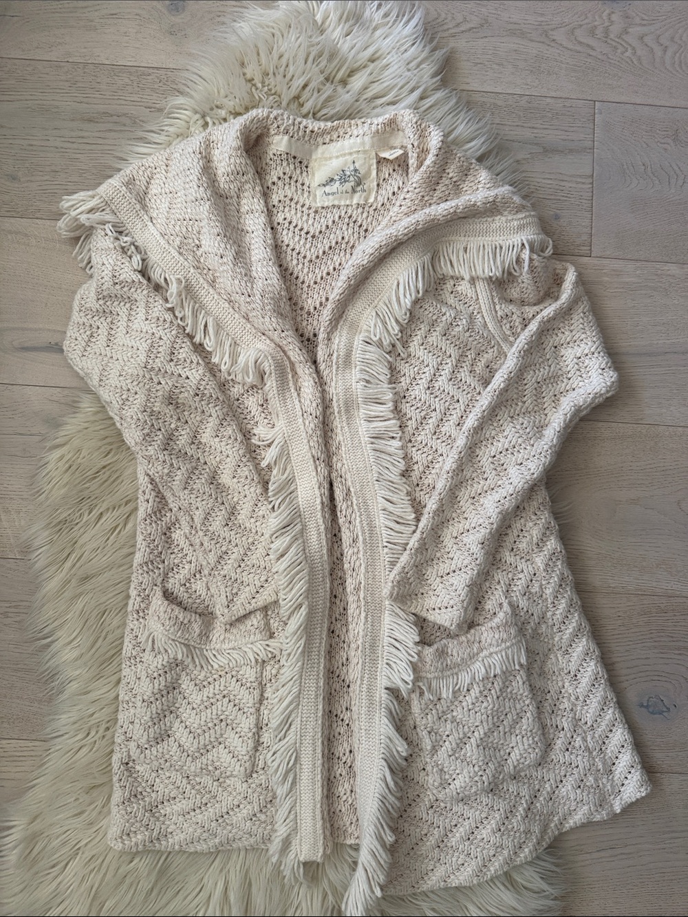 Angel Of The North Cream Open Knit Cardigan with Fringe Detail